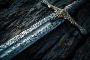 AI generated Mystical Ancient sword fantasy. Generate Ai photo