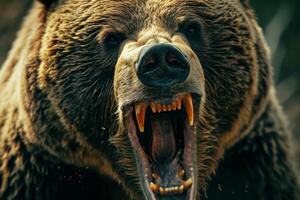 AI generated Fierce Angry grizzly roaring. Generate Ai photo