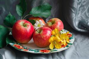 ai generado vistoso manzana flores lámina. generar ai foto