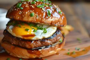 ai generado sabroso asiático huevo hamburguesa. generar ai foto