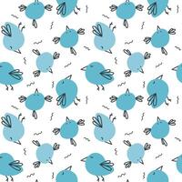 Cute seamless pattern with blue birds. A simple doodle print vector