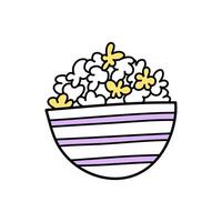 Vector illustration of big bowl of popcorn in doodle style.