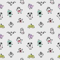 Funny seamless pattern for kids with aliens. Nursery design for baby boys. Different simple cute monsters. Minimalist print for children's clothing. vector