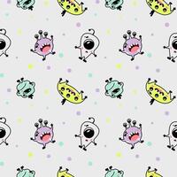 Funny seamless pattern for kids with aliens. Nursery design for baby boys. Different simple cute monsters. Minimalist print for children's clothing. vector
