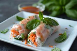 AI generated Delicious Vegan spring rolls. Generate Ai photo