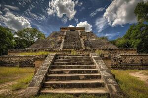 ai generado majestuoso azteca hombre antiguo pirámide. generar ai foto