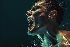 AI generated Passionate Athlete man scream energy. Generate AI photo