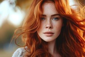 AI generated Fiery Red haired woman. Generate Ai photo