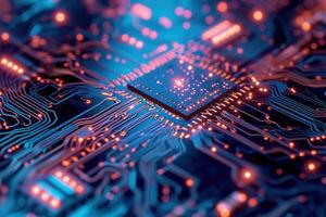 AI generated Innovative Abstract microchip neon. Generate AI photo