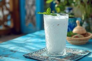 AI generated Creamy Ayran refreshment drink. Generate AI photo