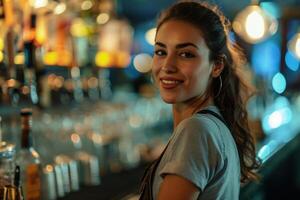 AI generated Charming Attractive young female bartender alcohol. Generate Ai photo