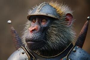 AI generated Historical Medieval monkey baboon shot. Generate Ai photo