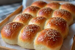 AI generated Warm Baked buns bread rolls. Generate Ai photo