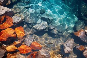 AI generated Abstract water patterns with rocks beneath the clear surface. Generative AI photo