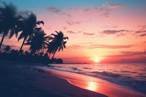 ai generado duotono playa puesta de sol para relajación vibras. generativo ai foto