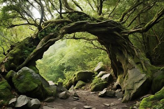 AI generated Evergreen branches forming a natural arch. Generative AI photo