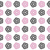 Daisy flower seamless pattern. Pink and black flower on white background. Flat illustration images vector