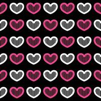 Pink and white heart seamless pattern on black background vector