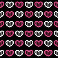 Pink and white heart seamless pattern on black background vector