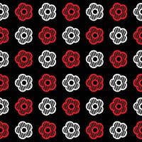 Daisy flower seamless pattern. White and red flower on black background. Flat illustration images vector