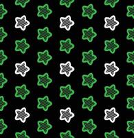 Green and white stars seamless pattern on black background vector