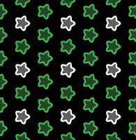 Green and white stars seamless pattern on black background vector