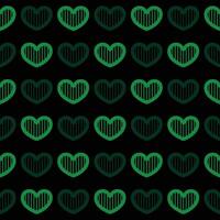 Green heart seamless pattern on black background vector