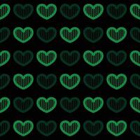 Green heart seamless pattern on black background vector