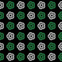 Daisy flower seamless pattern. White and green flower on black background. Flat illustration images vector