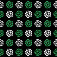 Daisy flower seamless pattern. White and green flower on black background. Flat illustration images vector