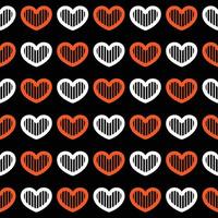 Orange and white heart seamless pattern on black background vector