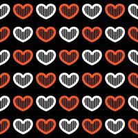 Orange and white heart seamless pattern on black background vector