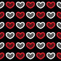Red and white heart seamless pattern on black background vector