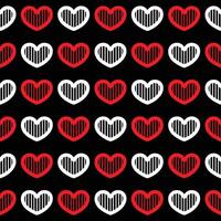 Red and white heart seamless pattern on black background vector