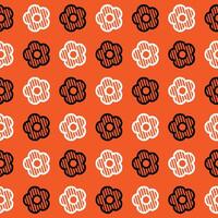 Daisy flower seamless pattern. White and black flower on orange background. Flat illustration images vector