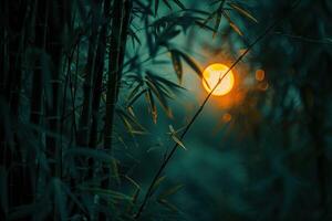 AI generated Bamboos moon light nature. Generate Ai photo