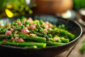 AI generated Asparagus ham plate sauce. Generate Ai photo