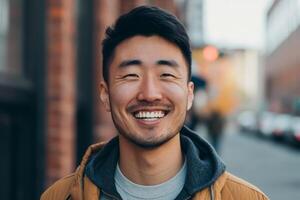 AI generated Asian man smiling. Generate Ai photo