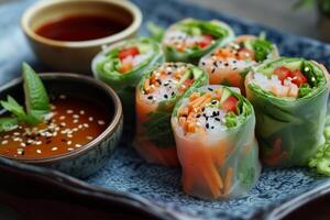 AI generated Vegan spring rolls. Generate Ai photo