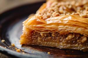 AI generated Baklava arabian dessert closeup. Generate Ai photo