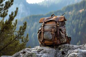 ai generado montaña mochila. generar ai foto