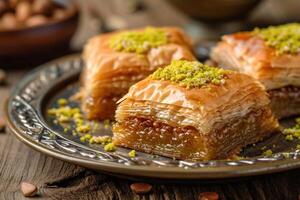 ai generado baklava árabe postre. generar ai foto