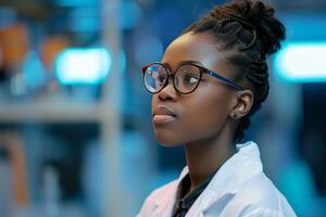 AI generated African female scientist. Generate Ai photo