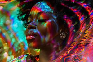 AI generated African woman disco. Generate Ai photo