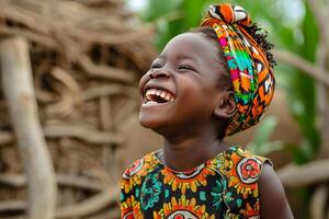 AI generated African girl laughing. Generate Ai photo