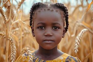 ai generado africano niño trigo campo. generar ai foto