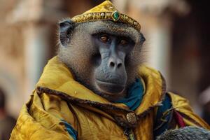 AI generated Medieval monkey baboon. Generate Ai photo