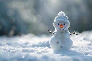 ai generado pequeño muñeco de nieve. generar ai foto