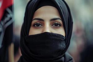 AI generated Fearless Arab woman protesting. Generate Ai photo