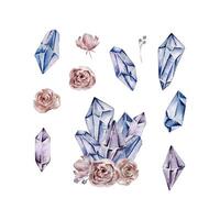 Watercolor crystals composition set vector